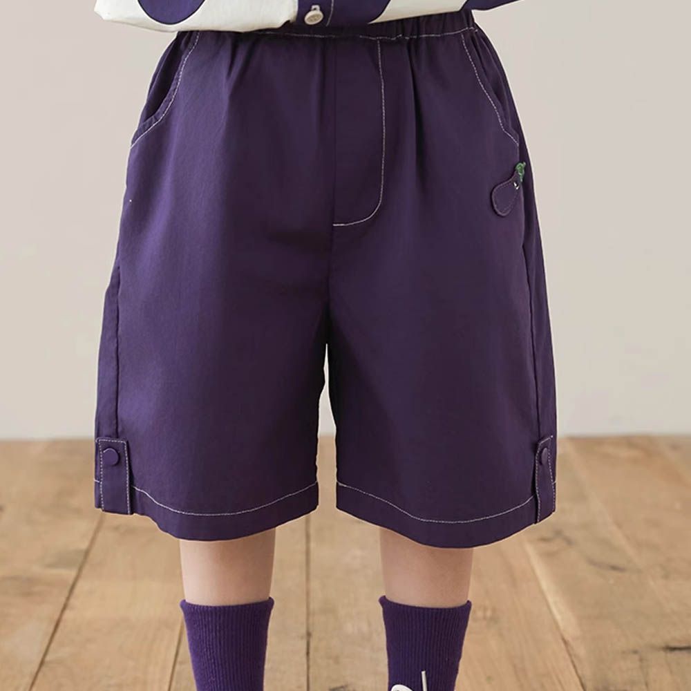 純棉腰鬆緊休閒短褲-茄子-紫色