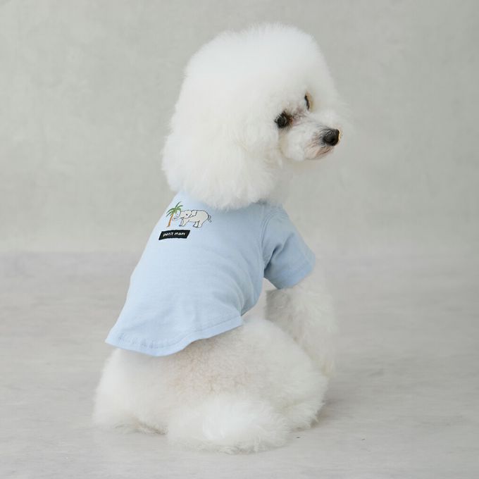 日本 petit main - [低價]接觸冷感 刺繡短袖上衣-大象-淺藍