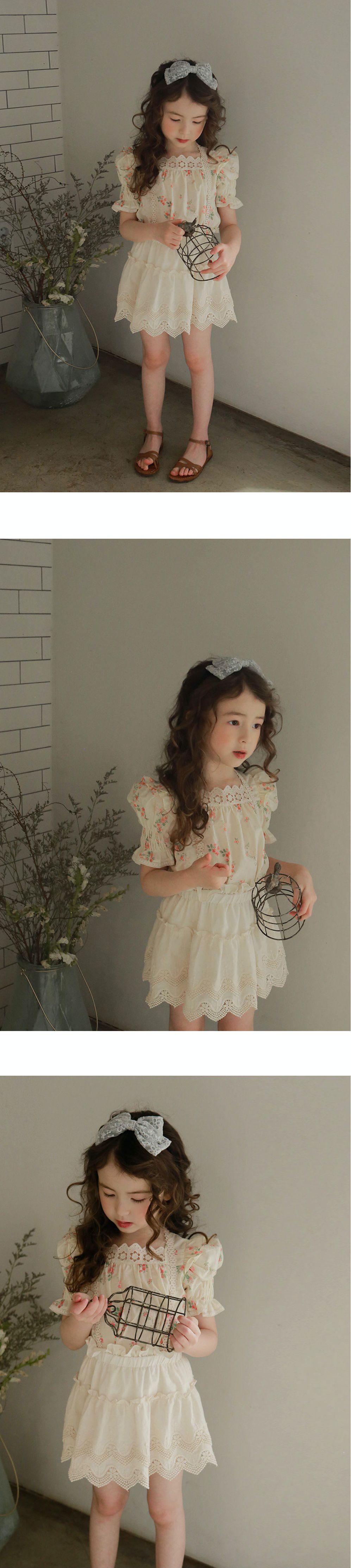 韓國 PuellaFLO - 鋸齒狀鏤空蕾絲綁帶吊帶裙-米白