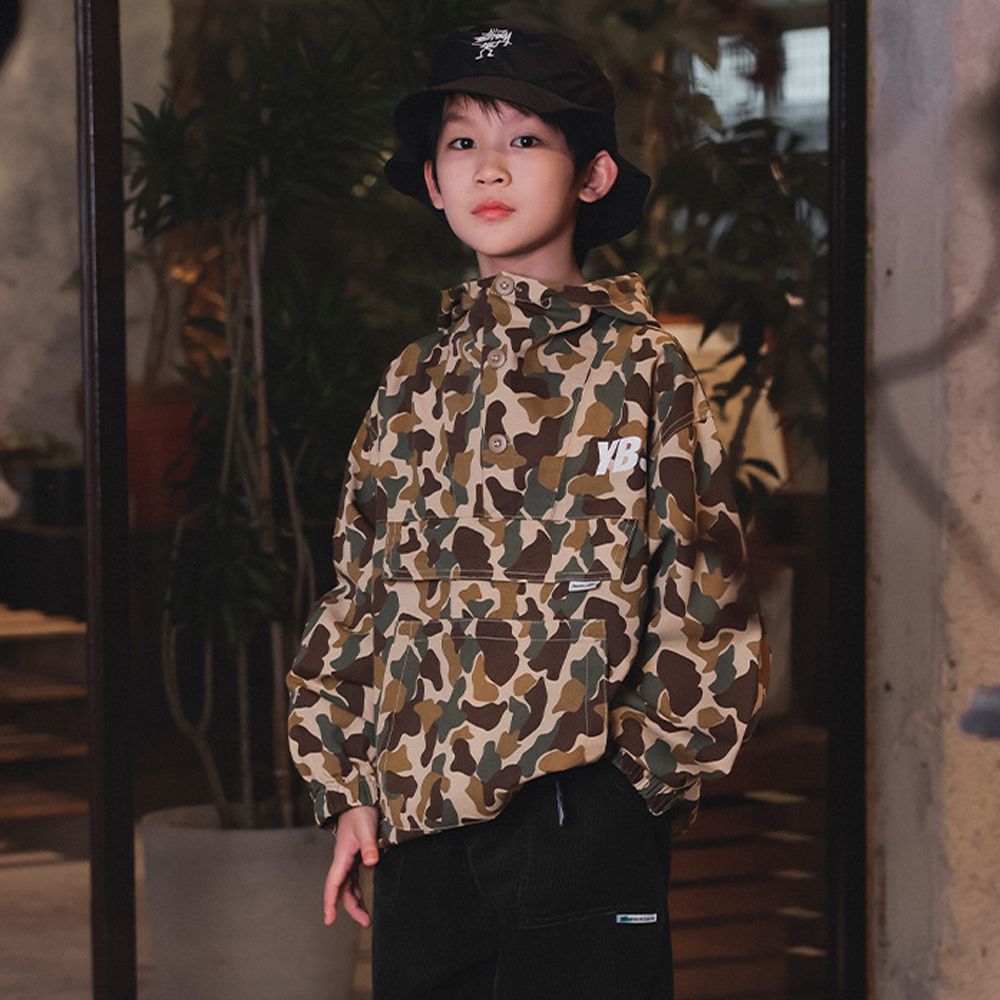 純棉半開襟連帽長袖上衣-迷彩