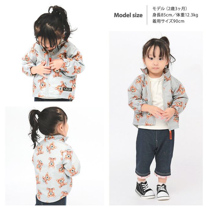 日本 ZOOLAND - 撥水加工 防風刷毛鋪棉外套-恐龍圖鑑-深灰x卡其