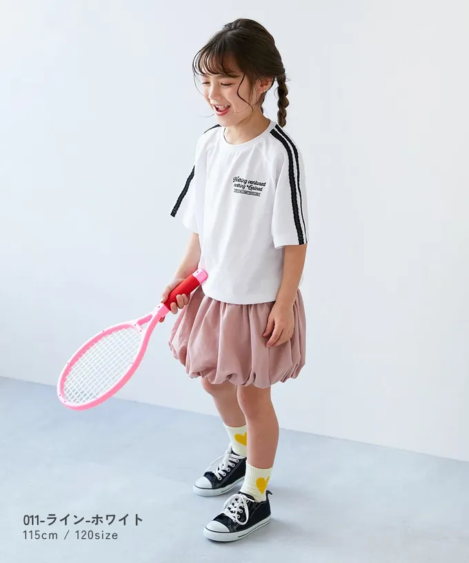 日本 devirock - 女孩運動風設計款短袖T恤-CHARMER-黑x粉白