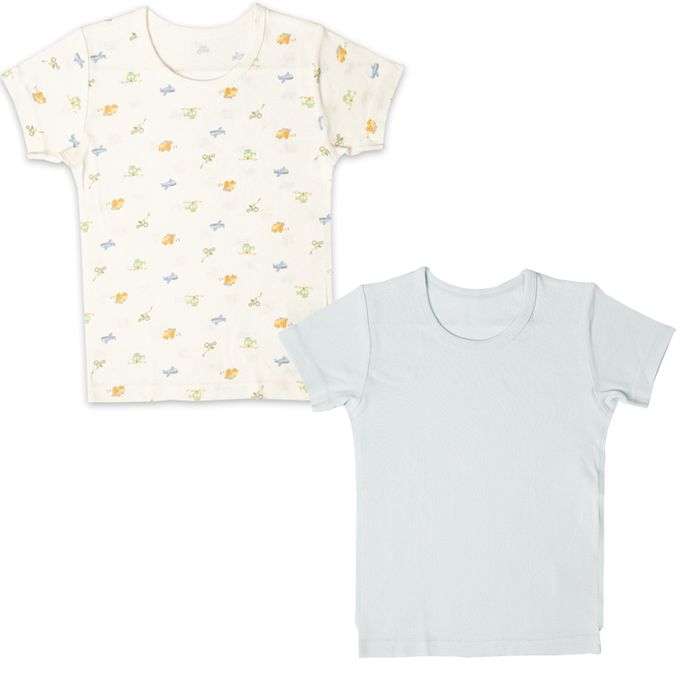 akachan honpo - 短袖圓領速乾上衣-2件組 交通工具-淺藍色