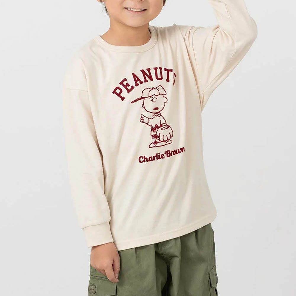 限定聯名 縮口印花長袖上衣-卡通人物SNOOPY-查理布朗-奶油白
