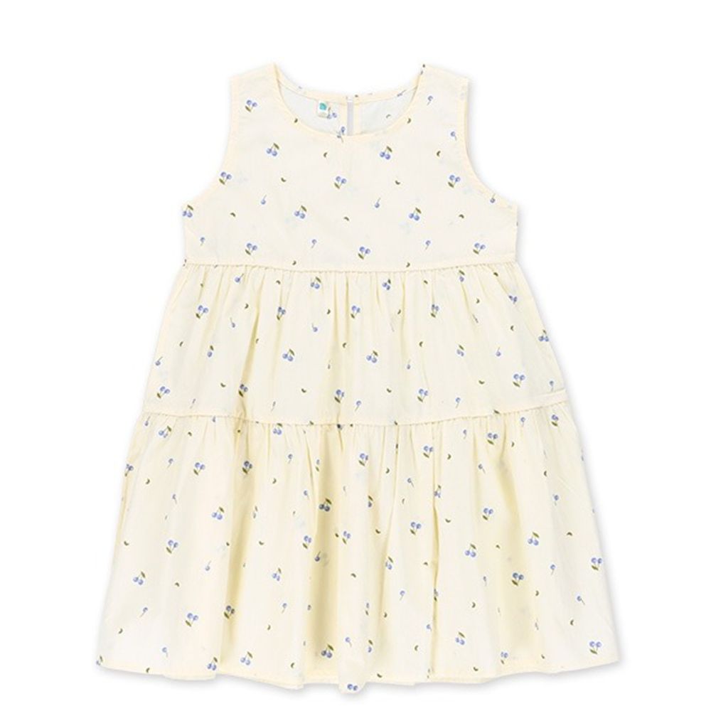 純棉櫻桃印花分層無袖洋裝-象牙白