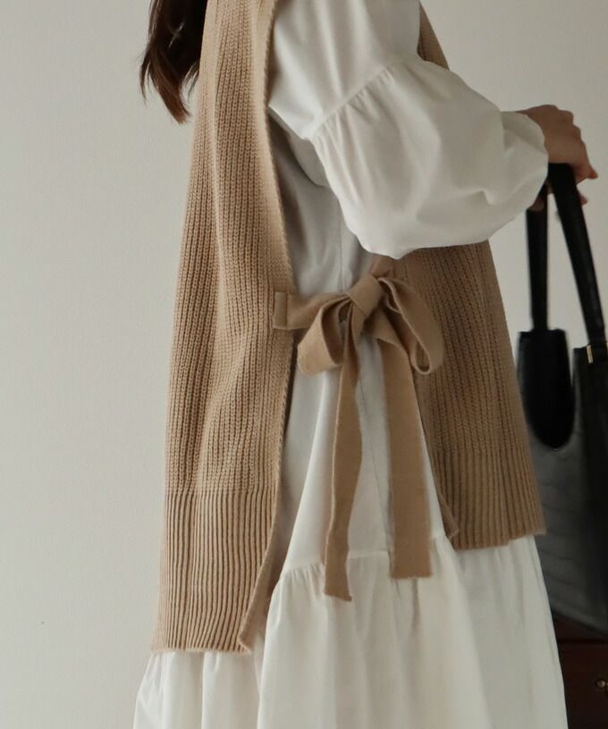 日本 BLUE EAST - 柔軟文藝綁帶針織背心-可可