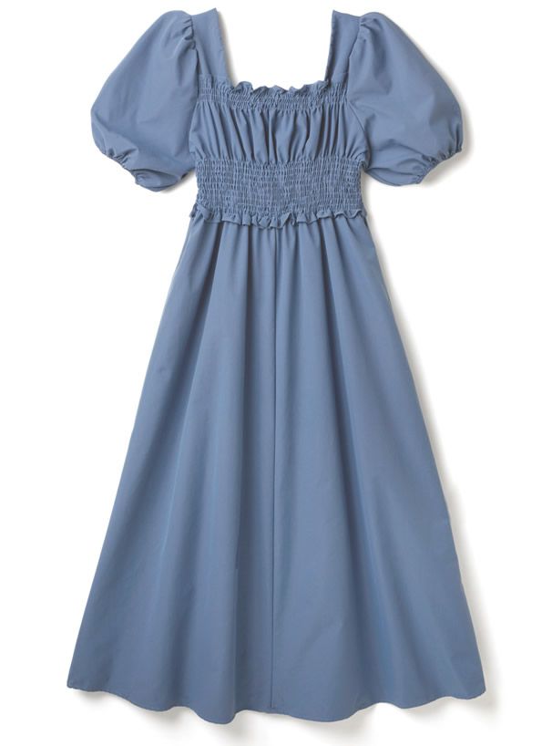 日本 GRL - 胸前抓皺澎澎袖方領短袖氣質洋裝-黑