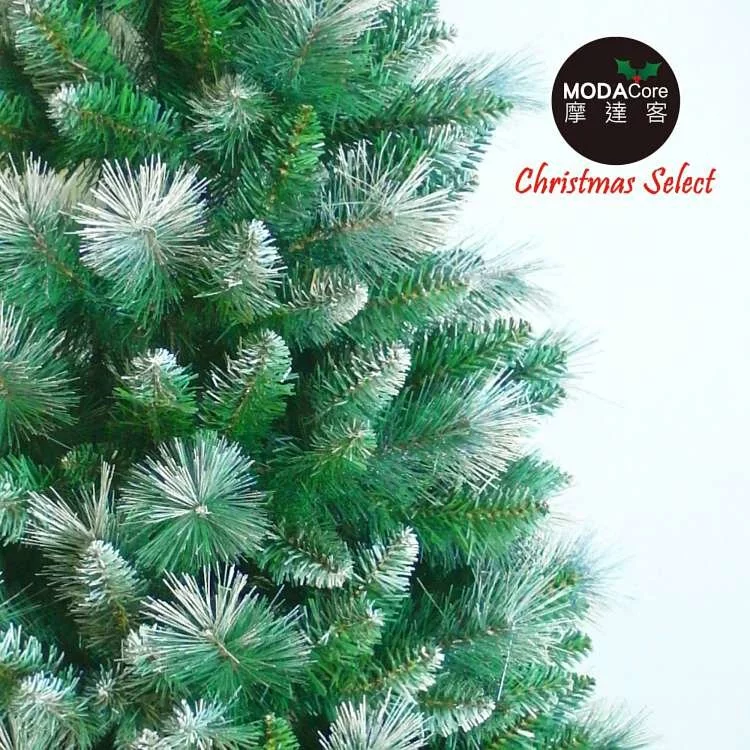 MODACore 摩達客 - 耶誕-6尺/6呎(180cm)彈簧摺疊豪華松針混葉刷雪白頭綠色聖誕樹(組裝便利)