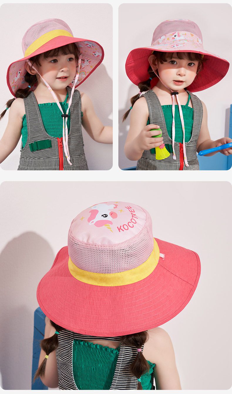 可調節兒童大帽簷防曬遮陽帽-優雅小白兔-粉色