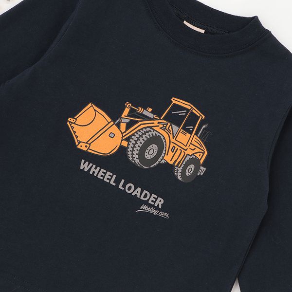 日本 petit main - 男孩俏皮長袖上衣-消防車-雜灰