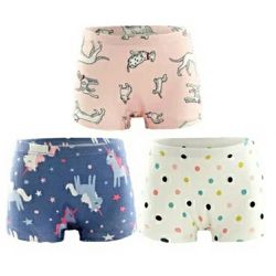 日本 Ho-ho kids - [樂天4冠王]純棉透氣女孩內褲(3入)-獨角獸x點點x動物-深藍白粉紅