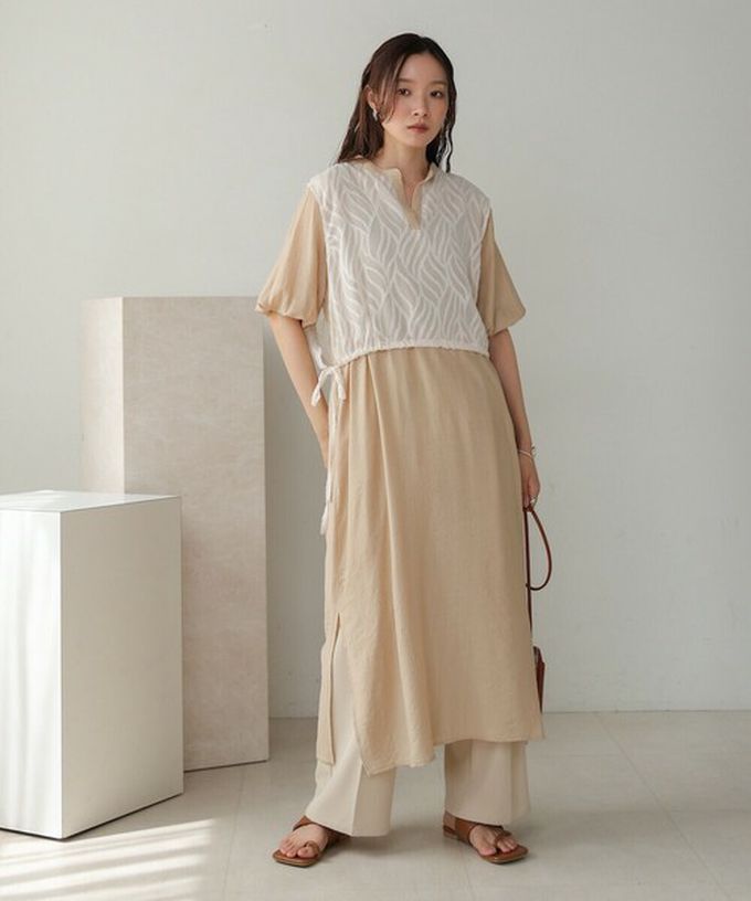 日本 Bab - 輕盈蕾絲緹花多層次短袖洋裝-象牙白