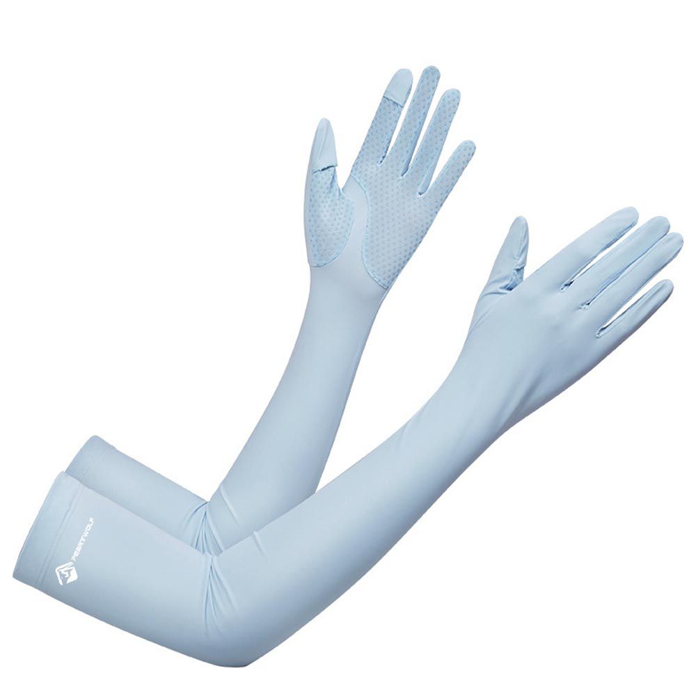 UPF50+成人冰絲涼感防曬袖套-指尖開口款-藍色 (F(約52x10CM))