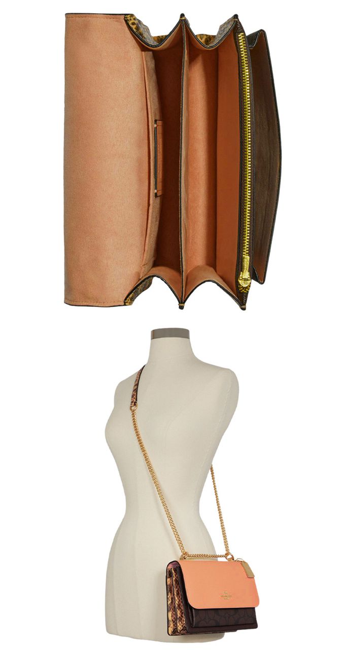 COACH - 防刮皮革翻蓋斜背包 (桔咖)