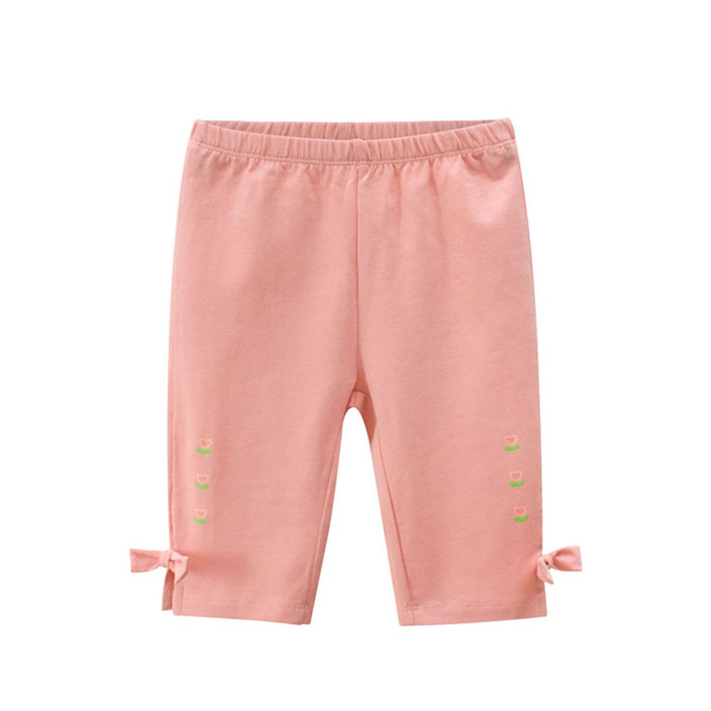 棉質五分褲-側面蝴蝶結-粉色