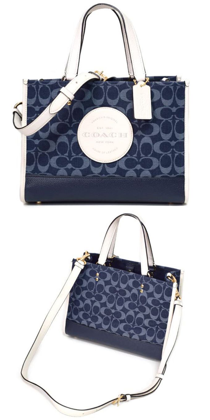 COACH - 滿版LOGO帆布肩兩用包-深藍丹寧