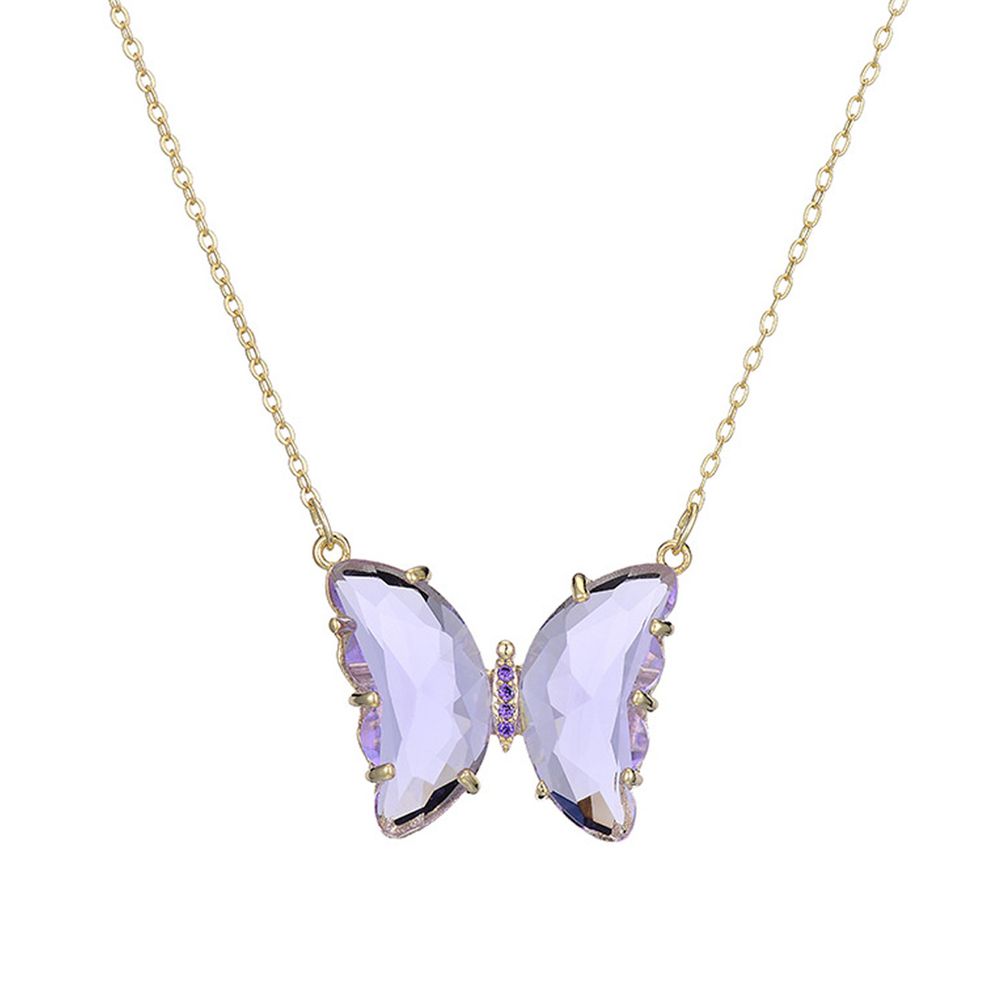 水晶玻璃蝴蝶鎖骨鏈-薰衣紫