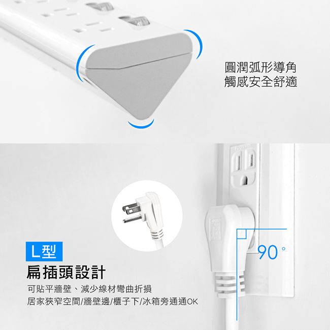 KINYO - 臺灣製直三角6開6插延長線-現代簡約(1.8M)-極簡白