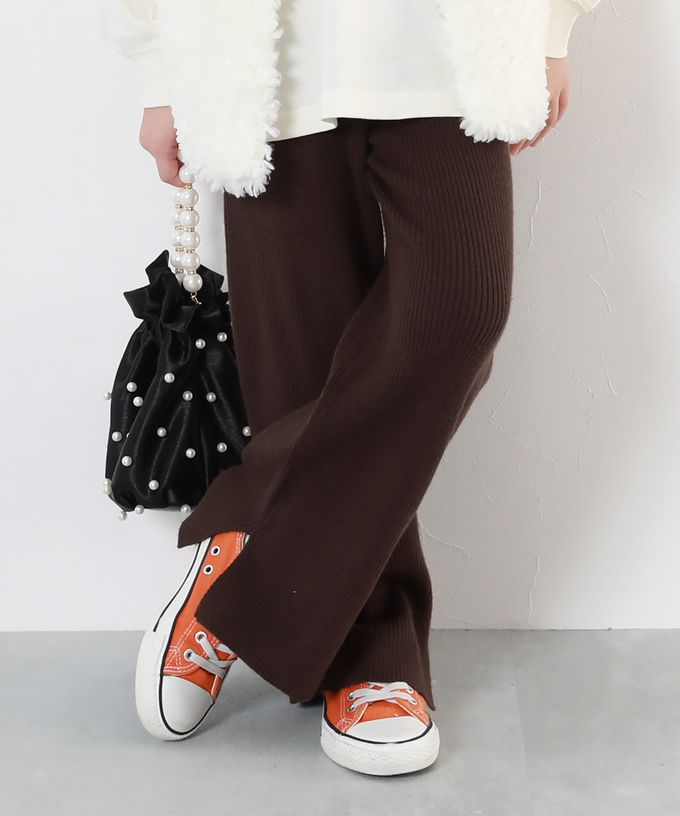 日本 devirock - 羅紋小喇叭開叉長褲(可機洗)-卡其棕