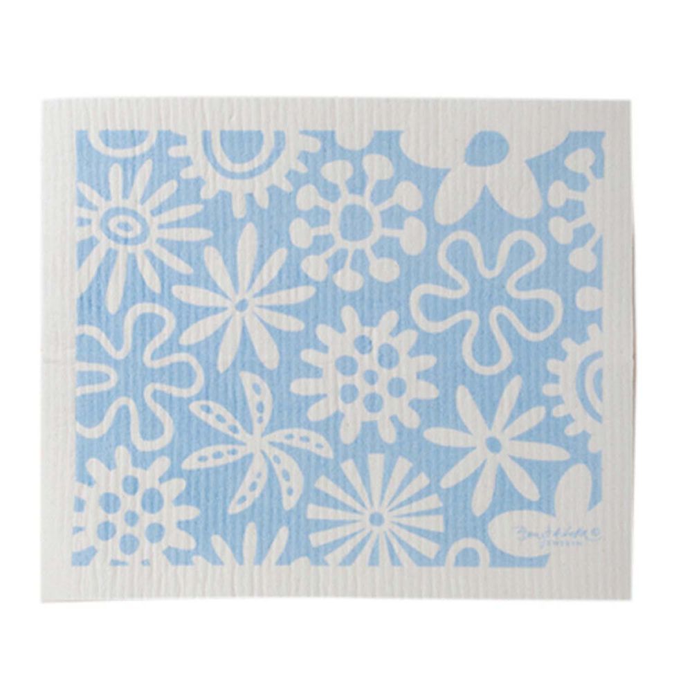 日本代購 - 德國製 北歐風環保高吸水海綿抹布/吸水巾-活力花朵-水藍 (L(30.4x25.7cm))