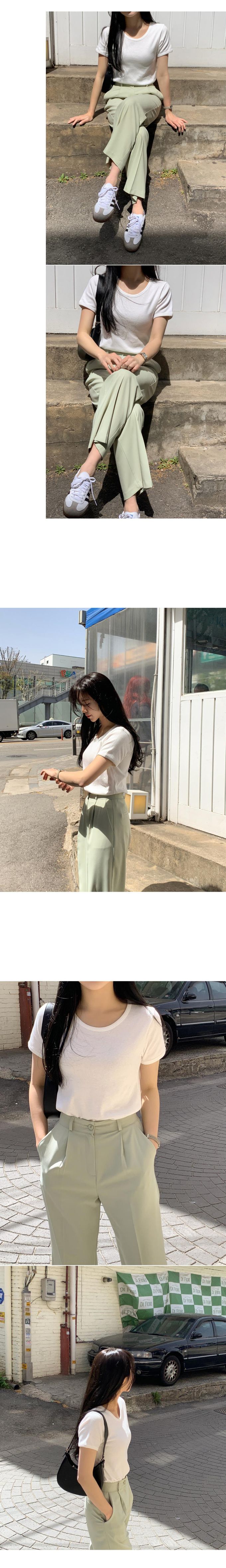 韓國 98doci - 好搭圓領修身後扣短袖上衣-象牙白