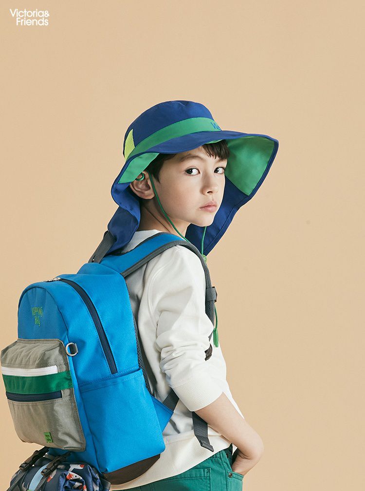 韓國 Victoria & Friends - UPF 50+ 防潑水透氣軟鋼絲遮脖遮陽帽(附口哨)-簡約杏