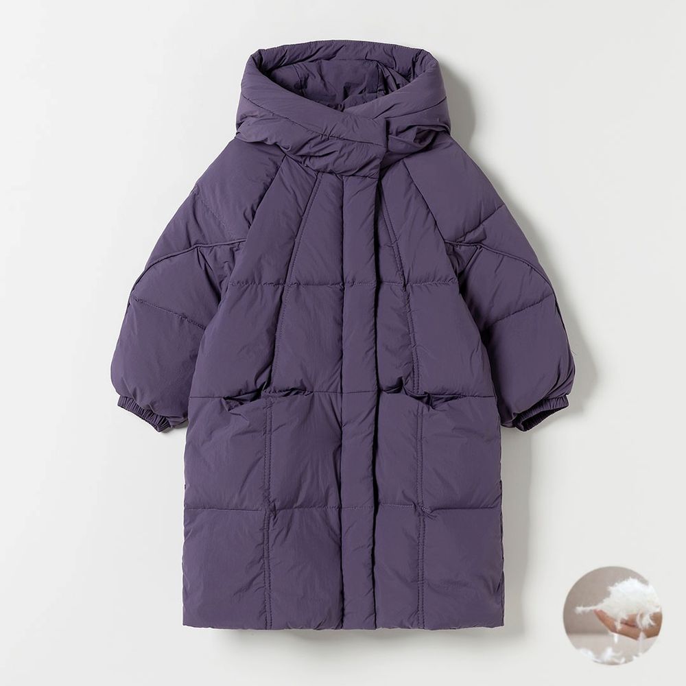 棉花糖蓬鬆連帽長版羽絨外套-紫
