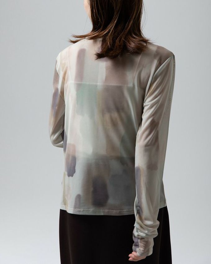 日本 gleam - 水彩畫風透膚休閒長袖上衣-深淺灰系