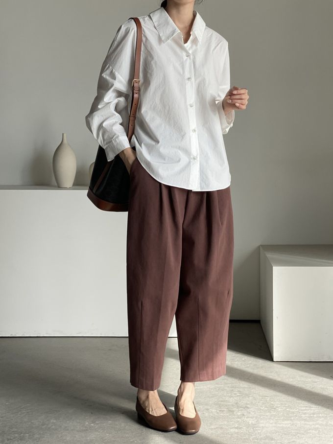 韓國女裝連線 - 知性背後抓褶翻領長袖襯衫-象牙白 (FREE)