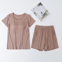莫代爾柔軟涼感Bra T家居服-短褲套裝-卡其色