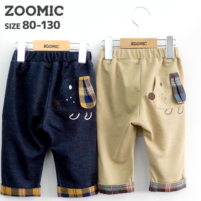 日本 ZOOLAND - 印花拼接七分褲-狗狗格紋-深藍