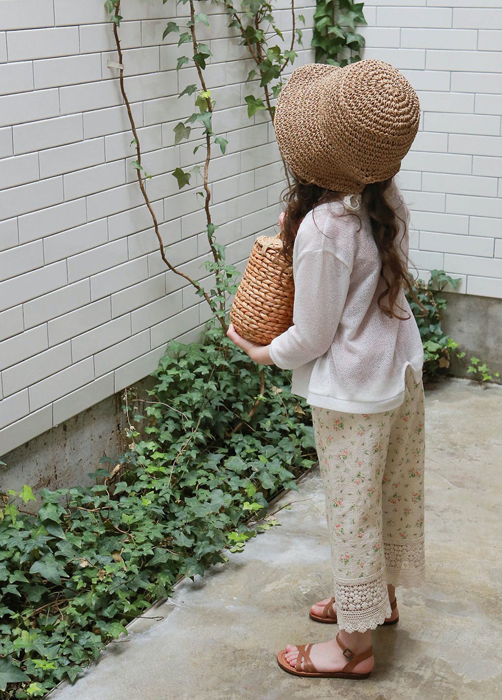 韓國 PuellaFLO - 春日碎花蕾絲下襬薄長褲