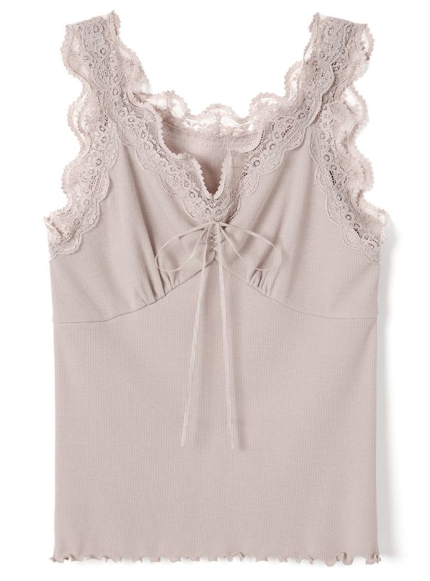 日本 GRL - 綁帶蕾絲V領無袖背心/內搭-淺杏粉