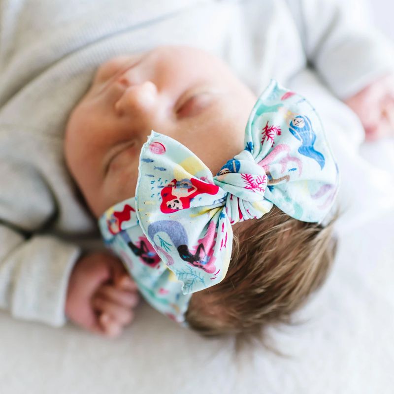 美國baby bling - 純手工極優雅細緻輕柔微彈性/毫無束縛感蝴蝶結髮帶/髮飾_印花經典款-人魚少女