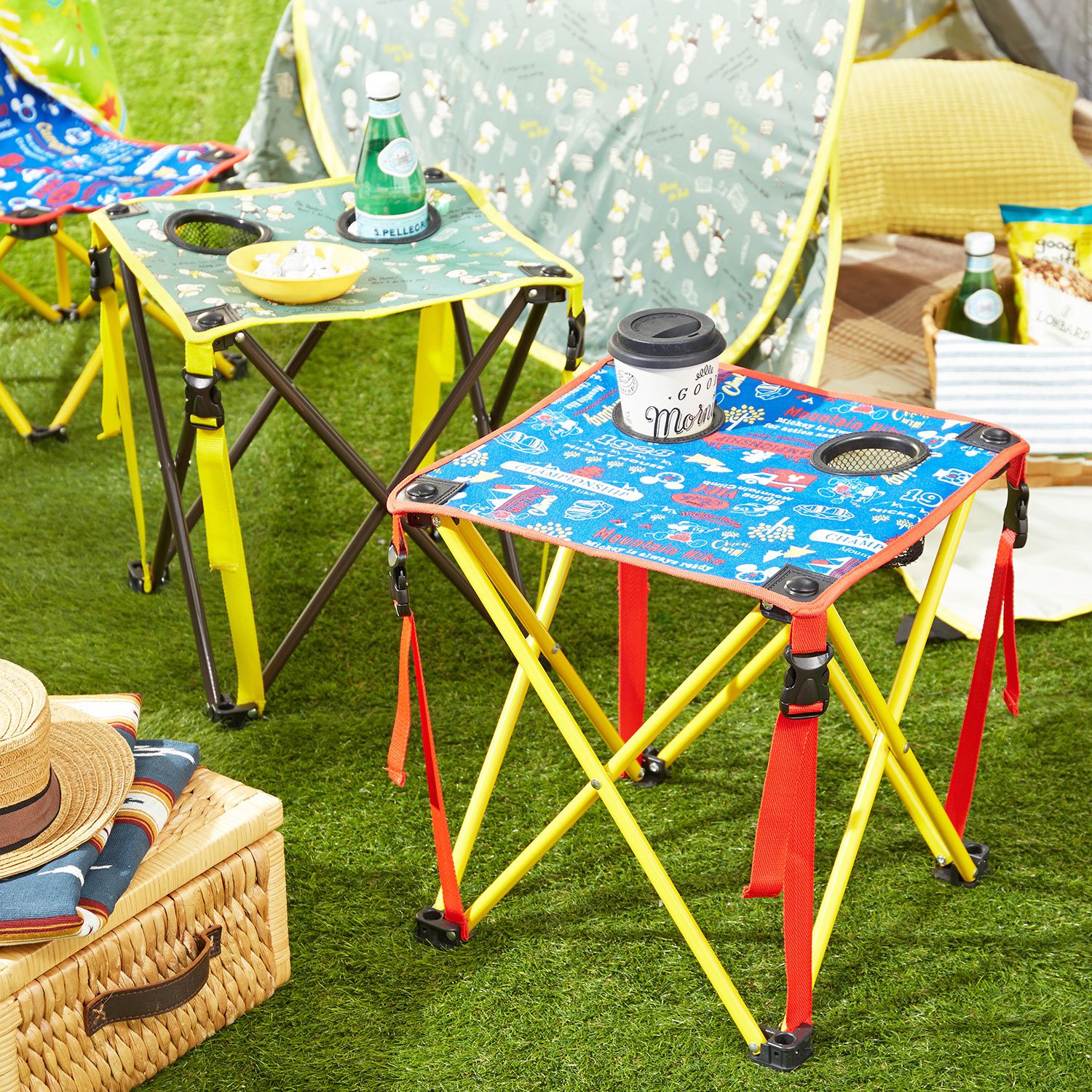 日本 Pearl 金屬 - 迪士尼 輕巧摺疊小桌(杯架*2)-米奇-藍X紅