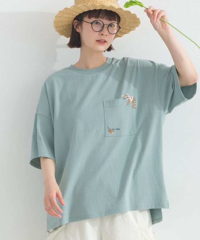 日本 Lupilien - 16OE天竺棉 俏皮刺繡五分袖上衣-彈吉他-卡其