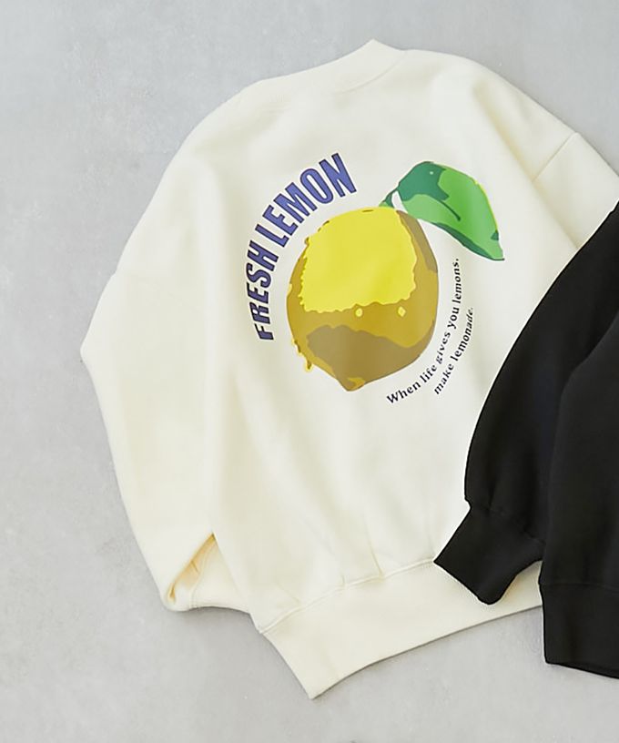 日本 devirock - 裏起毛定番印花長袖上衣-巨大檸檬-黑