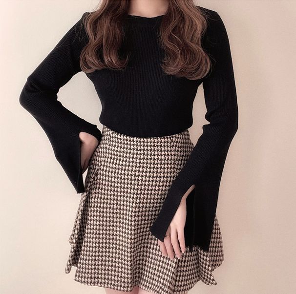 日本 GRL - 時尚開衩袖羅紋長袖上衣-天使白