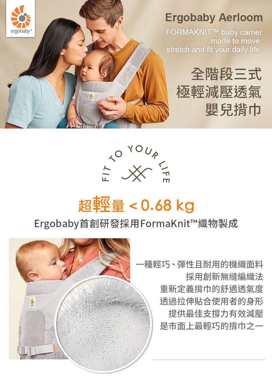 美國 ergobaby - 【全球限量】Ergobaby Aerloom全階段三式極輕減壓透氣嬰兒揹巾/揹帶-藍色