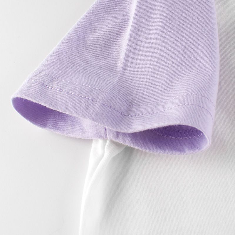 純棉短袖上衣-拼色公主熊熊-粉+白+紫