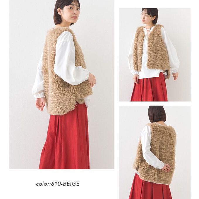 日本 OMNES - 泰迪蓬鬆穿搭造型加分毛絨背心-淺卡其