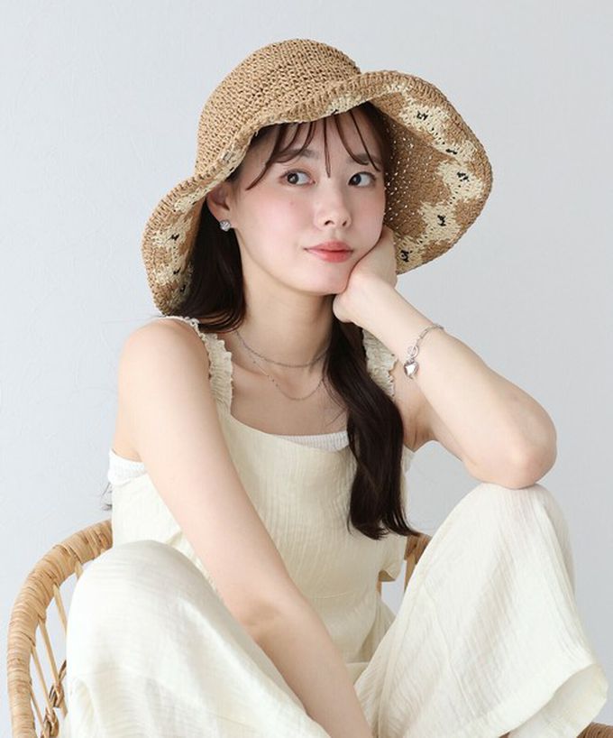 日本 BLUE EAST - 甜蜜花朵編織遮陽漁夫帽-棕