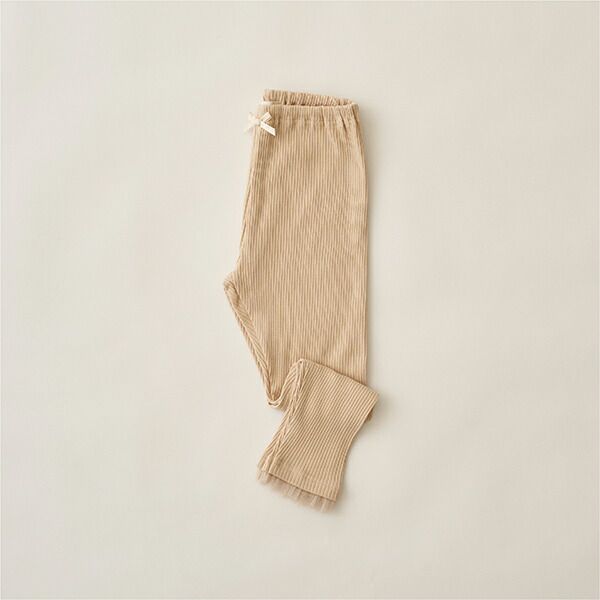 日本 Lycee mine - 下擺薄紗點綴羅紋9分內搭褲-卡其