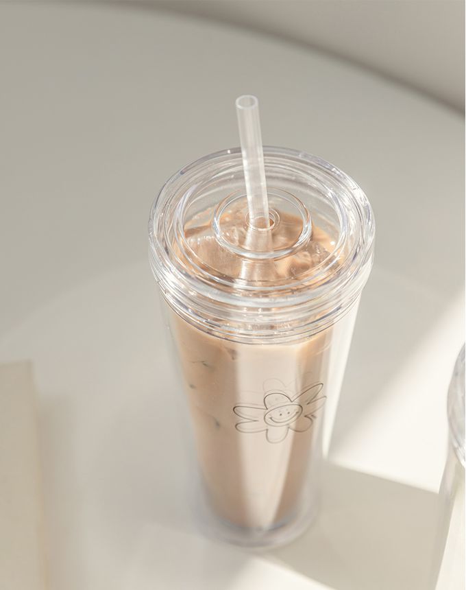 韓國 SSUEIM - 極簡ins吸管冷飲杯/環保杯500ml-小花款