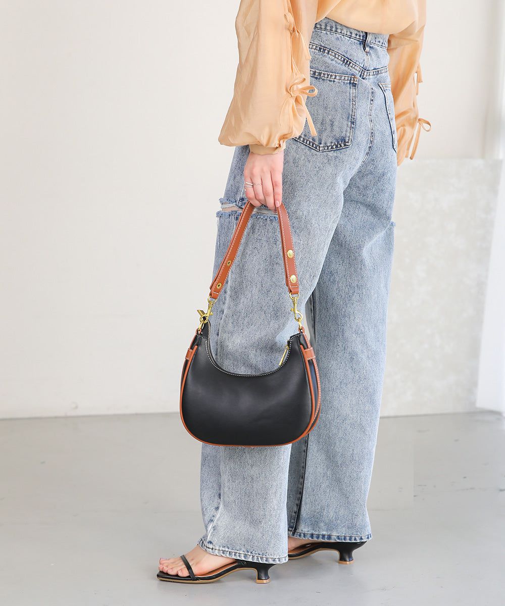 日本 Bab - 時尚皮革滾邊腋下包-黑