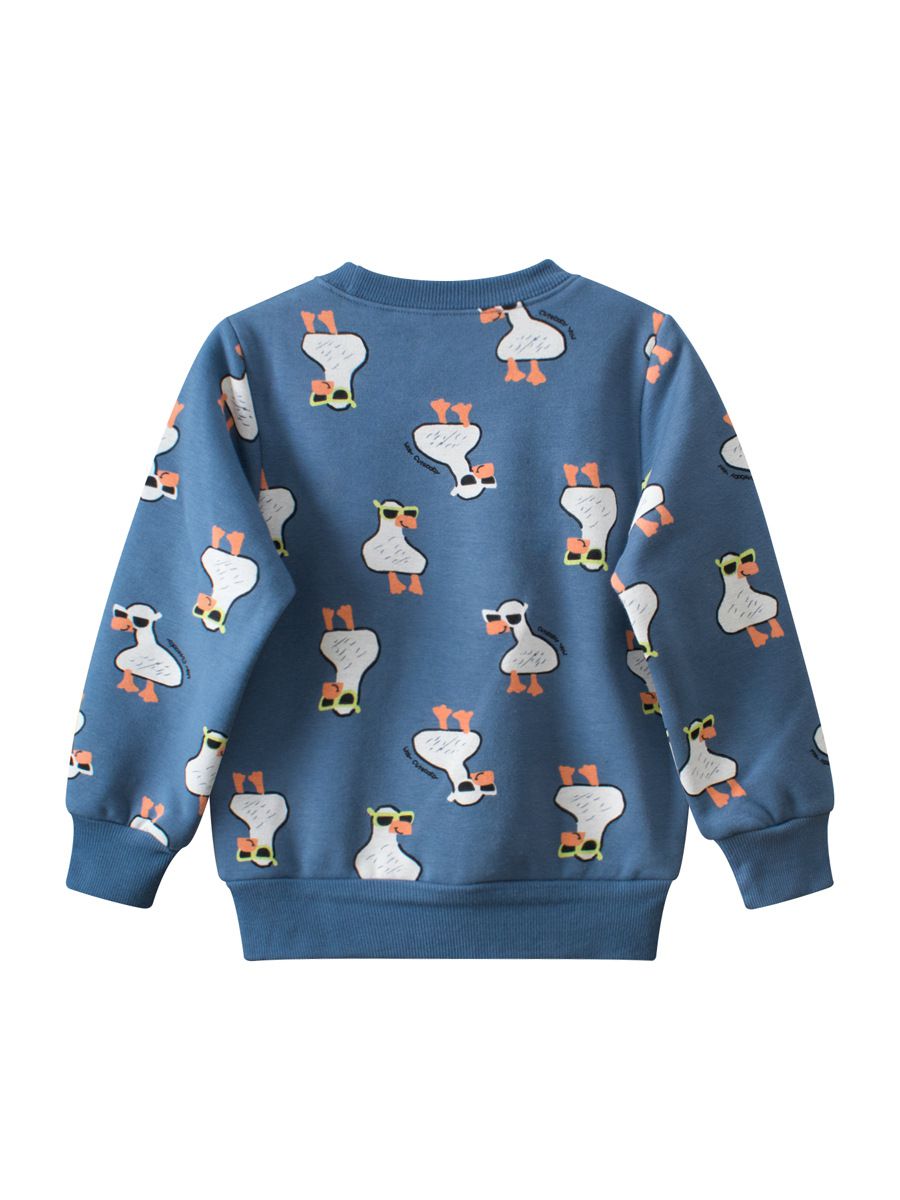 加絨棉質圓領長袖上衣/大學T-帥氣鴨子-海軍藍