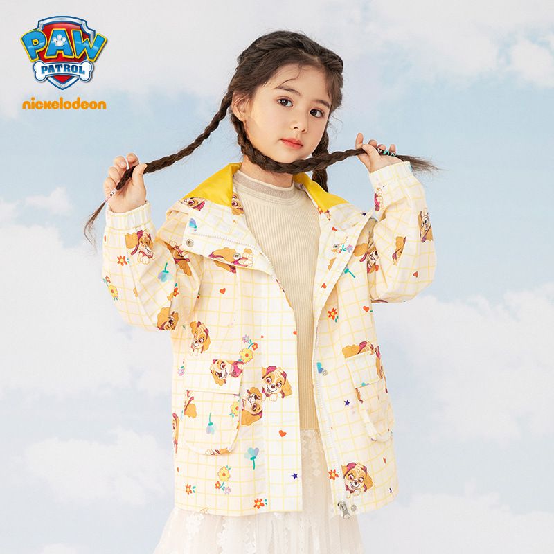 卡通汪汪隊連帽防風衝鋒外套-卡通人物天天-黃色