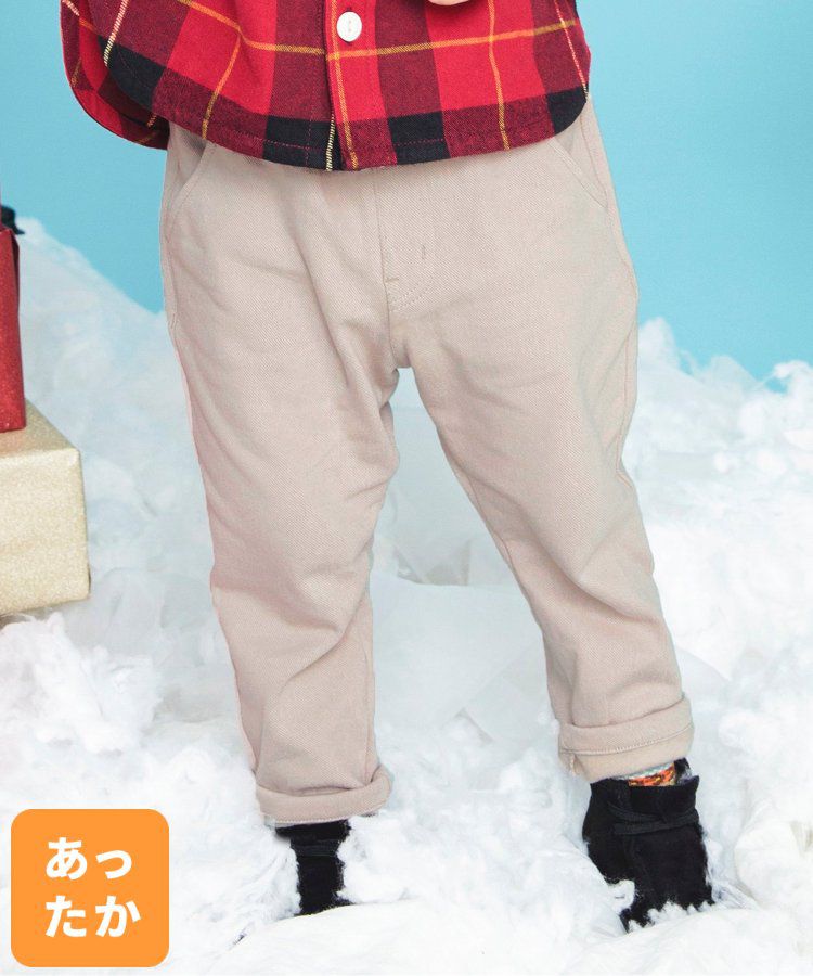 日本 BREEZE - 合身款裏毛保暖彈力長褲-芥末黃