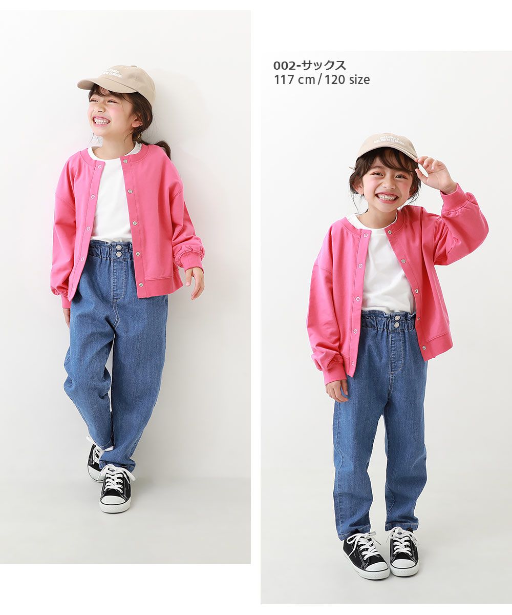 日本 devirock - RAKU DENIM 女孩高腰摺邊丹寧褲-錐形-牛仔藍