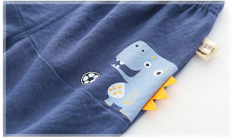 立體圖樣束口長褲/防蚊褲-恐龍踢足球-深藍色